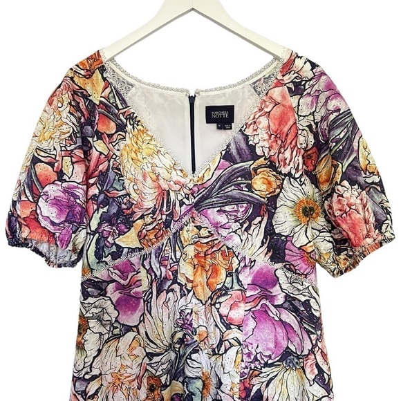 Marchesa Notte Floral Eyelet High Low Midi Dress Size 16 - Picture 5 of 16